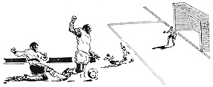 Example of denying an obvious goal-scoring opportunity punished by a penalty kick and Dismissal - Red Card.